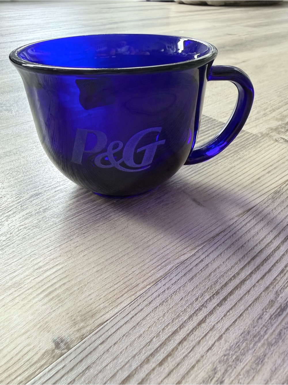 P&G cobalt blue glass coffee mug